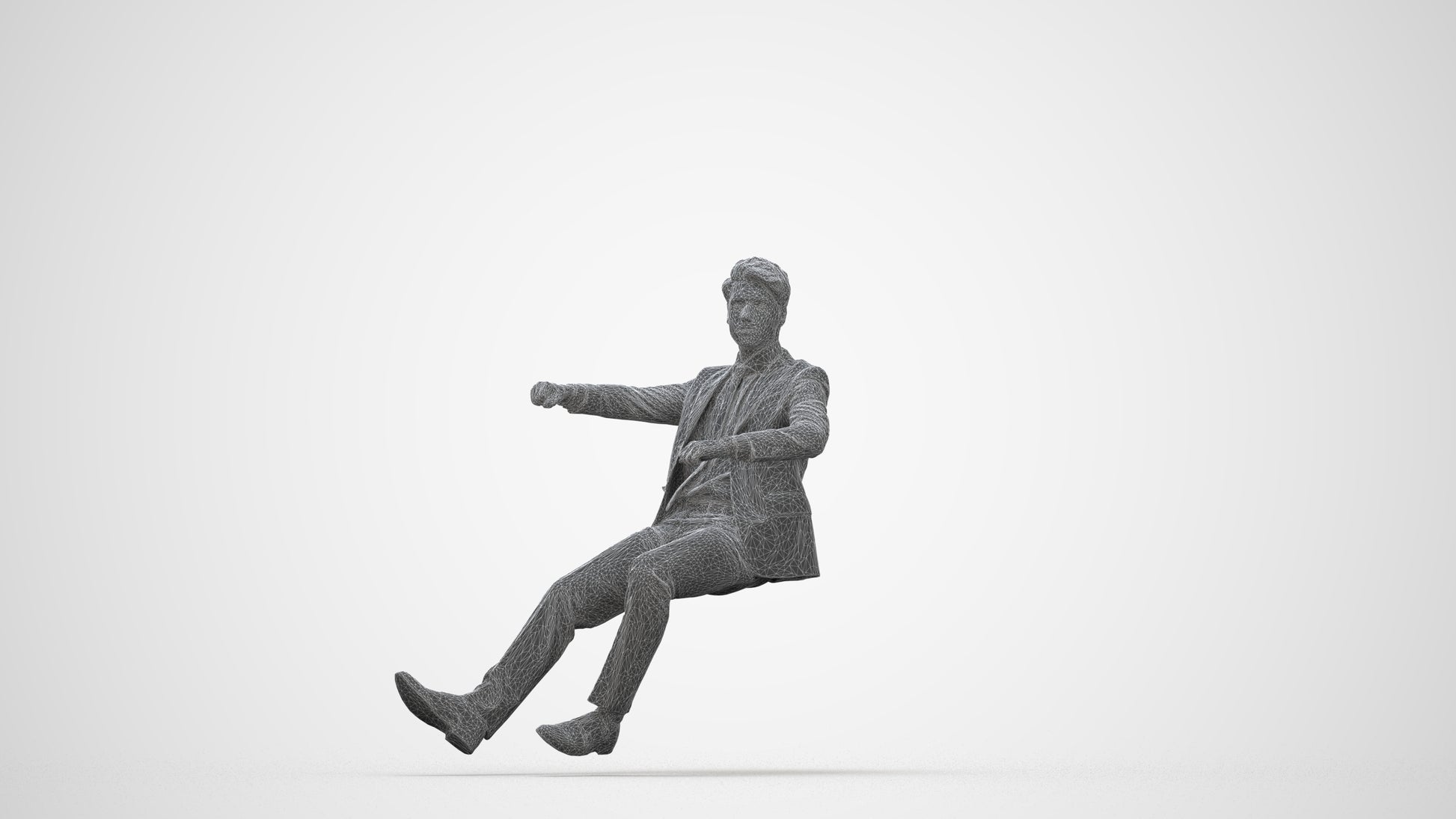realistic 3D human man business driving, archviz people FBX OBJ for Blender, wireframe back view