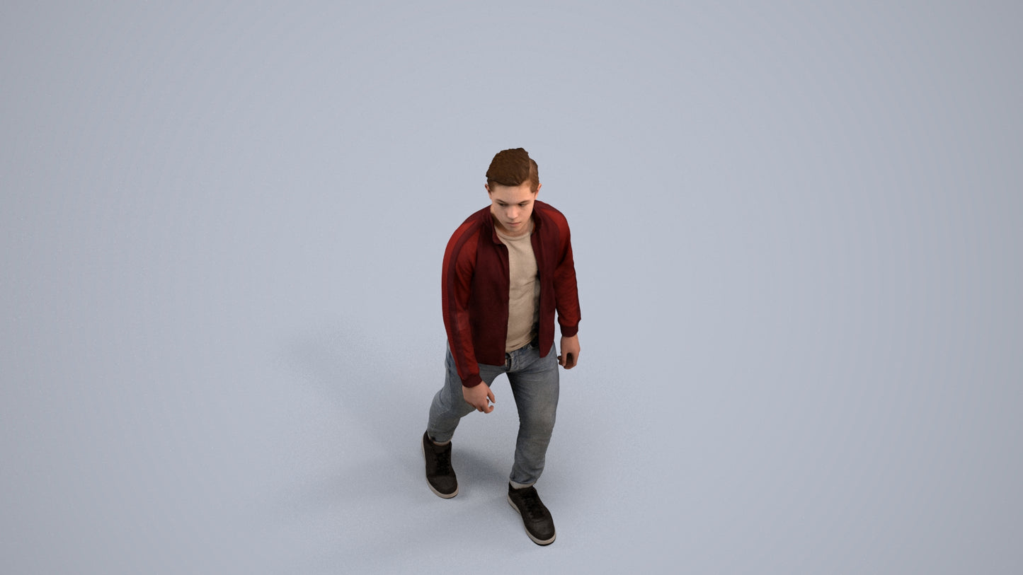 realistic 3D boy casual kids, scanned archviz people for Blender and 3ds Max, back view render