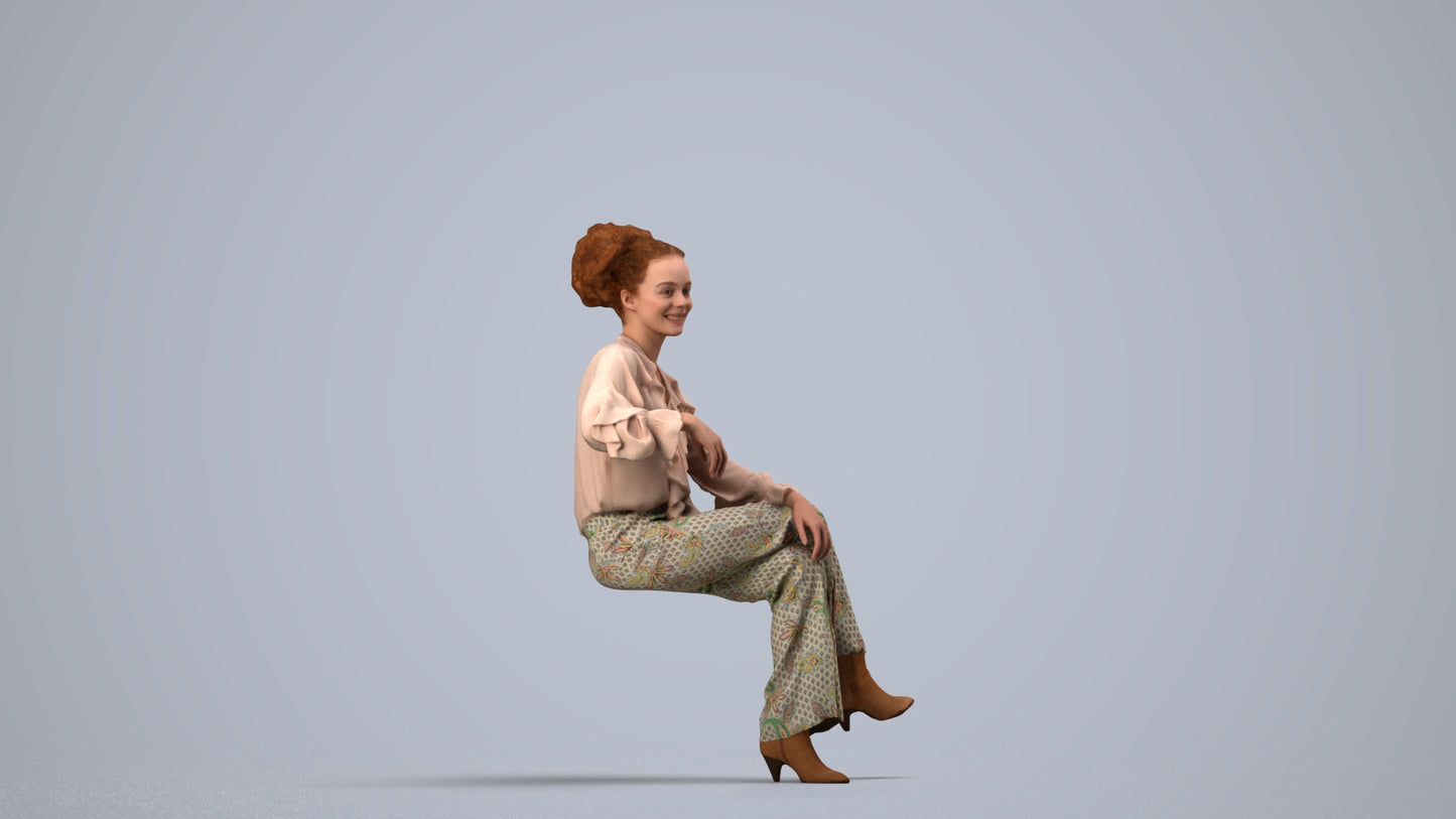 realistic 3D people woman casual sitting, render-ready for V-Ray and Corona, FBX OBJ, side view render