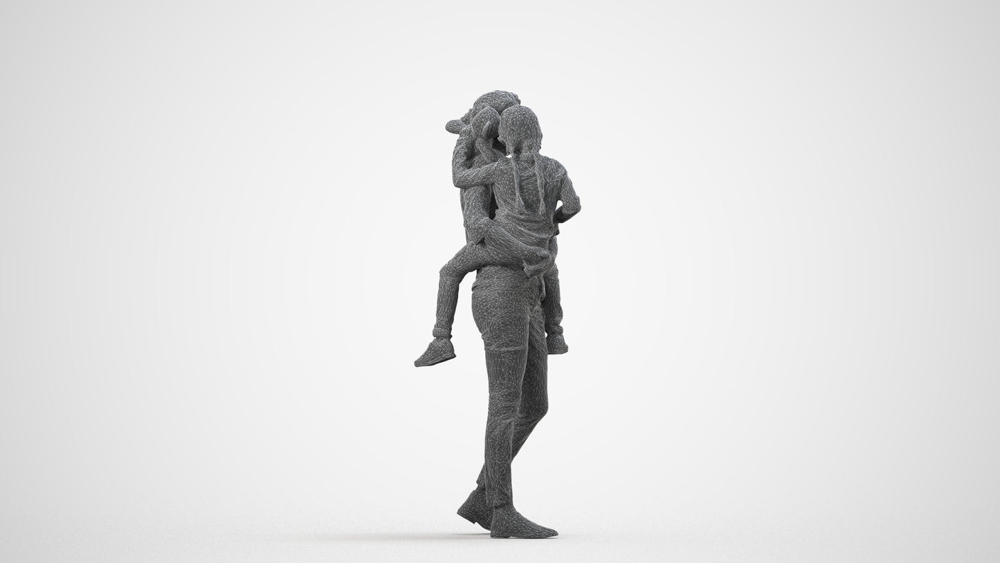 realistic 3D people girl casual kids, render-ready for V-Ray and Corona, FBX OBJ, wireframe side view