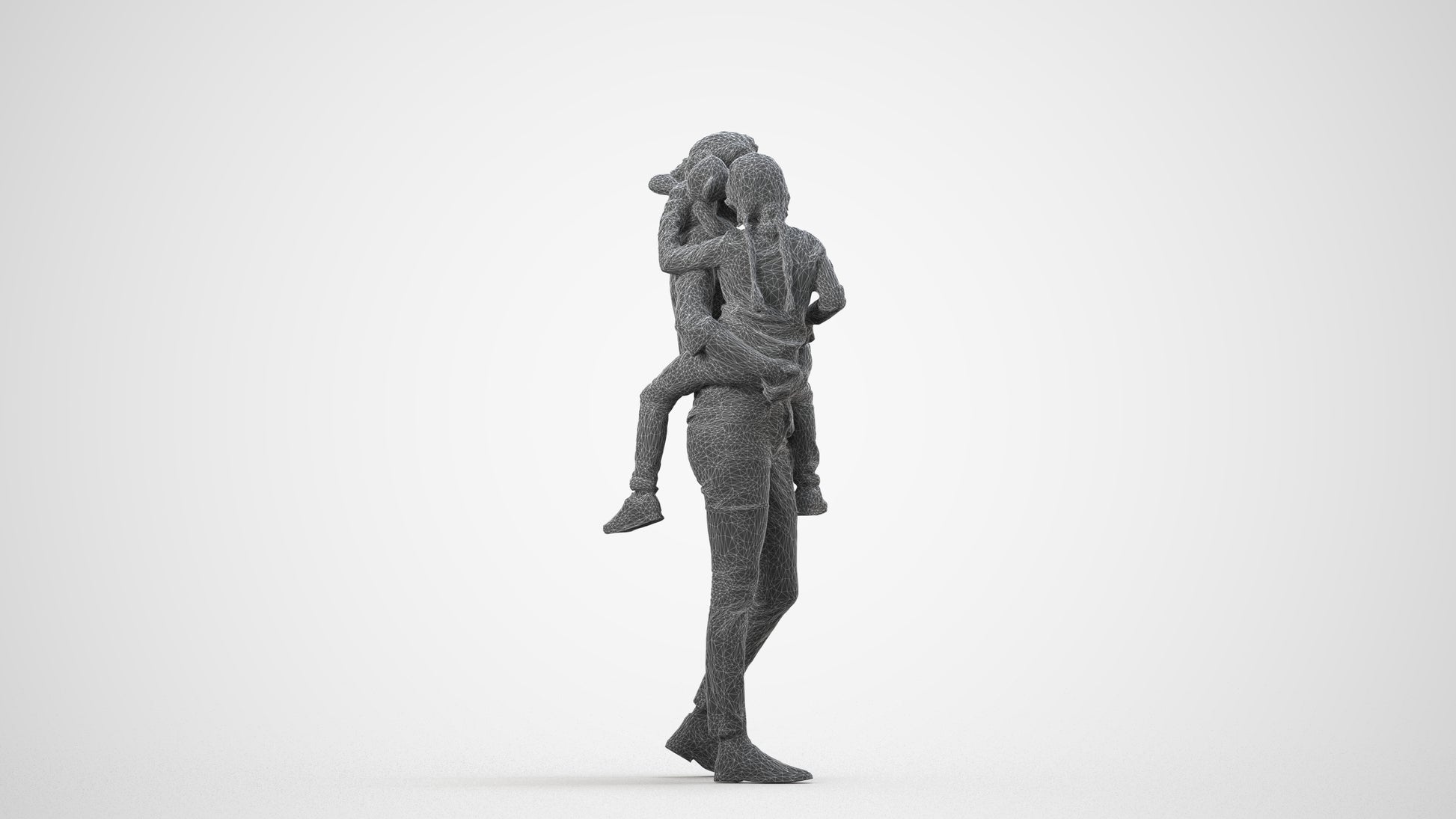 realistic 3D people girl casual kids, render-ready for V-Ray and Corona, FBX OBJ, wireframe side view