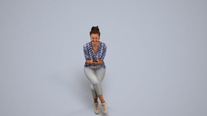 photogrammetry 3D woman casual sitting, realistic human model archviz FBX, back view render