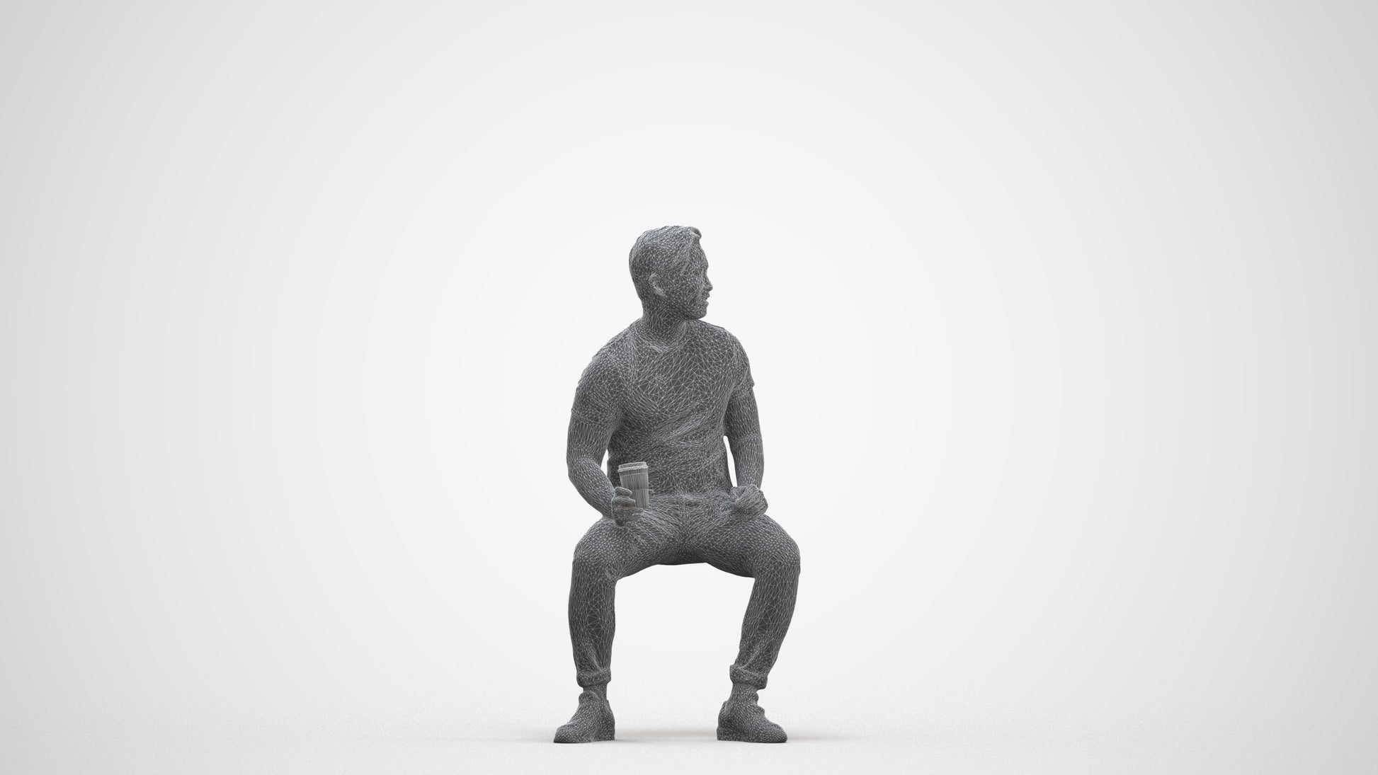 realistic 3D man casual sitting, scanned archviz people for Blender and 3ds Max, three-quarter front view render
