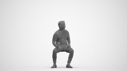 realistic 3D man casual sitting, scanned archviz people for Blender and 3ds Max, three-quarter front view render