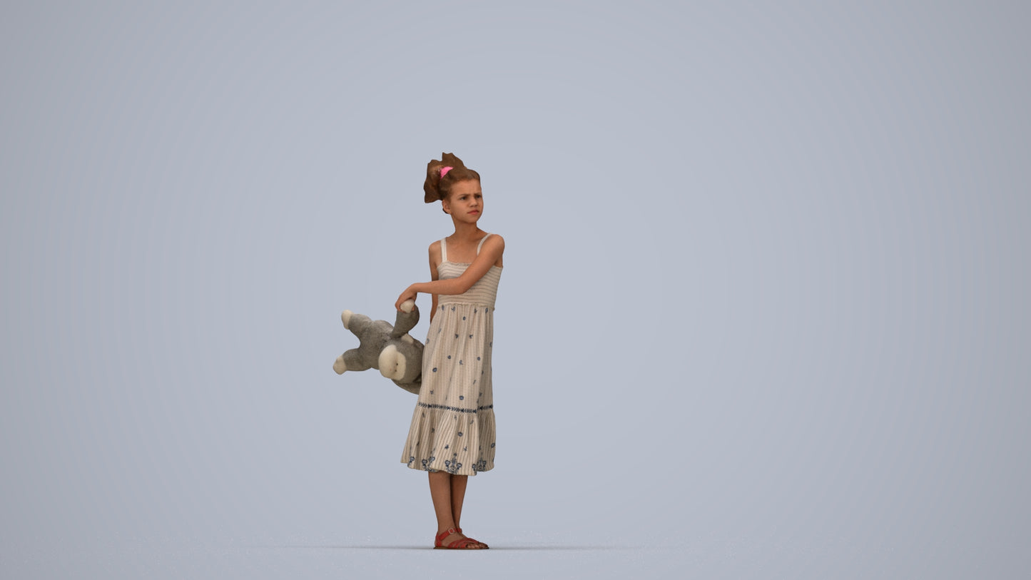 scanned 3D girl casual kids, photogrammetry people for Enscape and V-Ray, top-down view render
