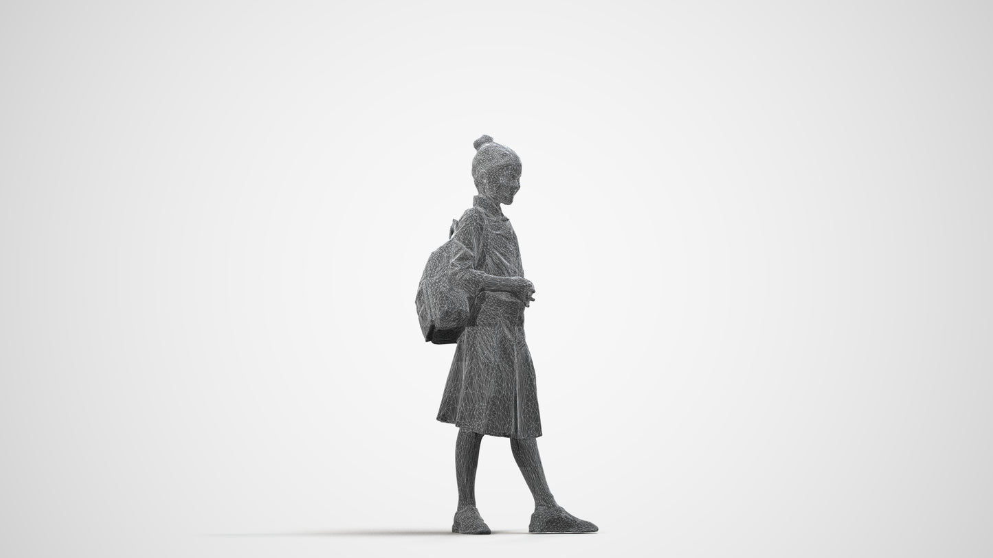 scanned 3D girl kids, photogrammetry people for Enscape and V-Ray, wireframe side view
