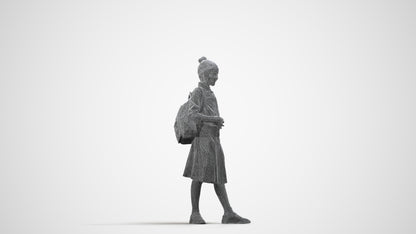 scanned 3D girl kids, photogrammetry people for Enscape and V-Ray, wireframe side view