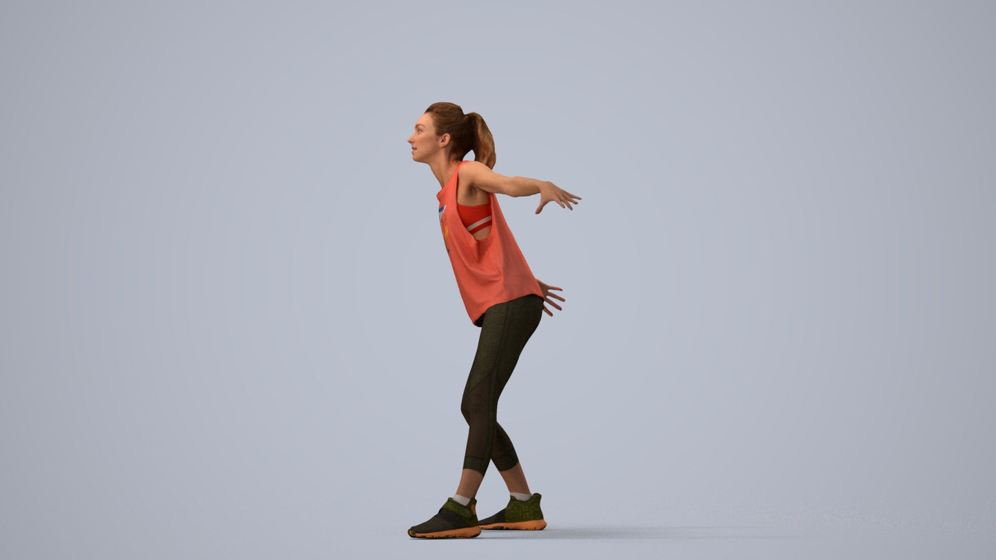 realistic 3D people woman sport, render-ready for V-Ray and Corona, FBX OBJ, three-quarter view render