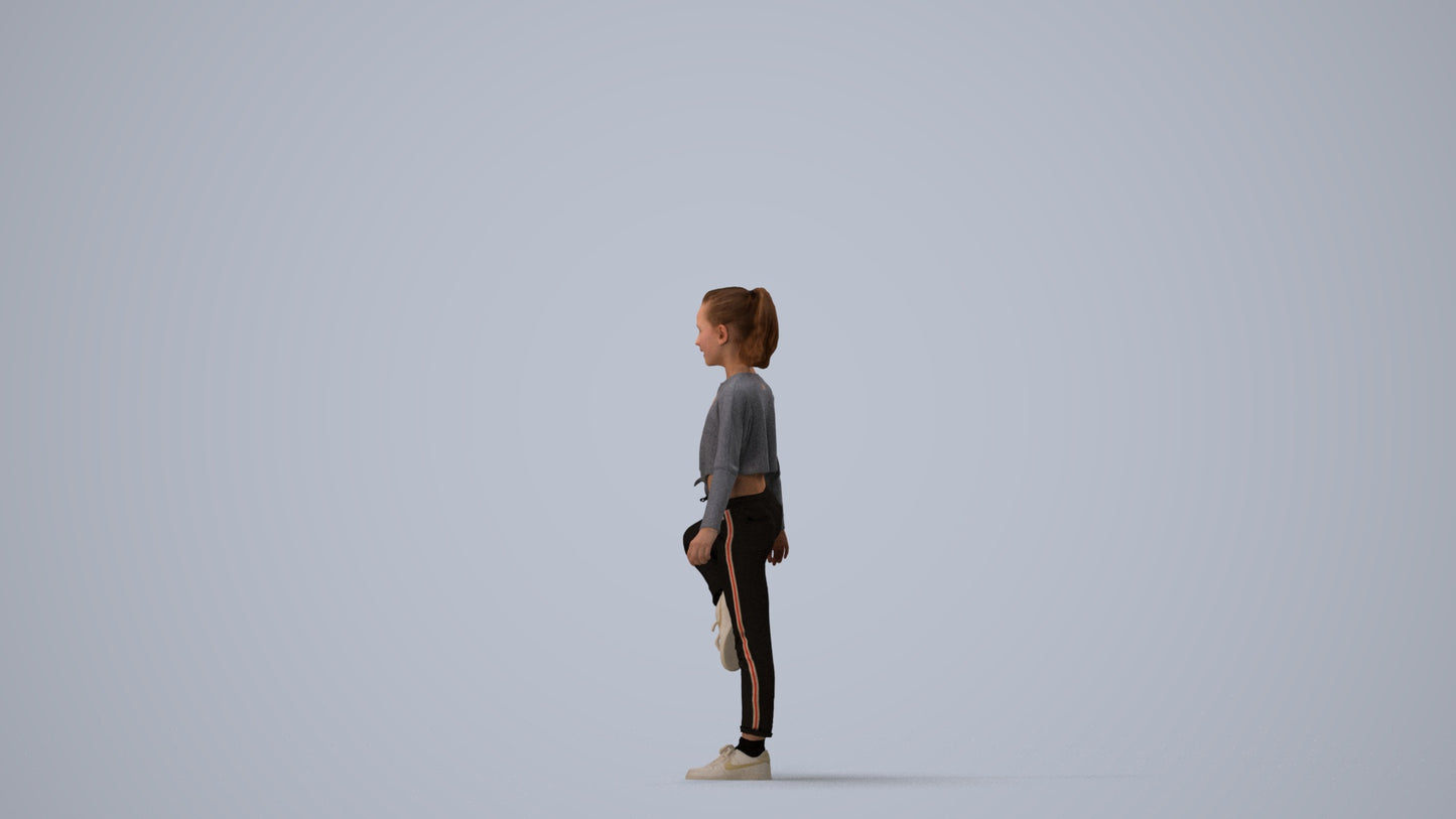 scanned 3D girl sport kids, photogrammetry people for Enscape and V-Ray, three-quarter view render