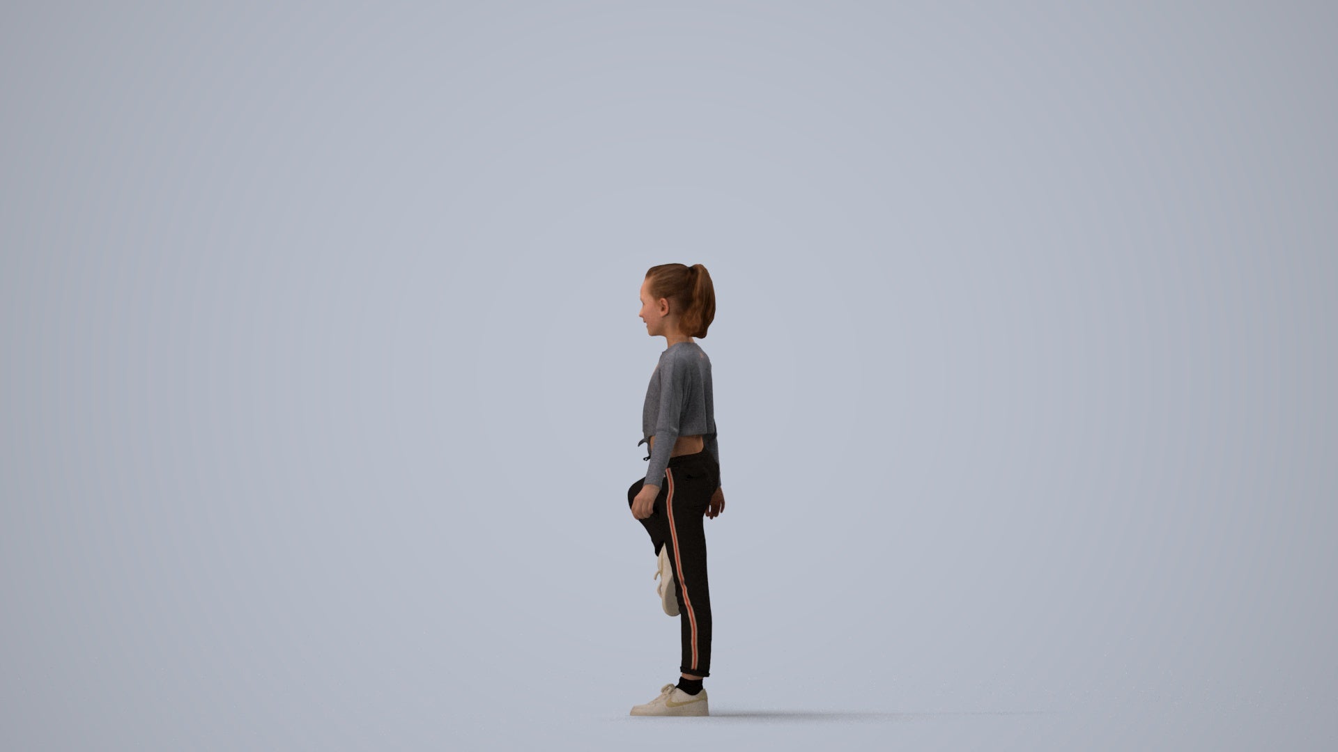 scanned 3D girl sport kids, photogrammetry people for Enscape and V-Ray, three-quarter view render