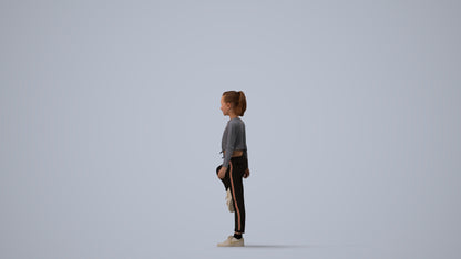 scanned 3D girl sport kids, photogrammetry people for Enscape and V-Ray, three-quarter view render