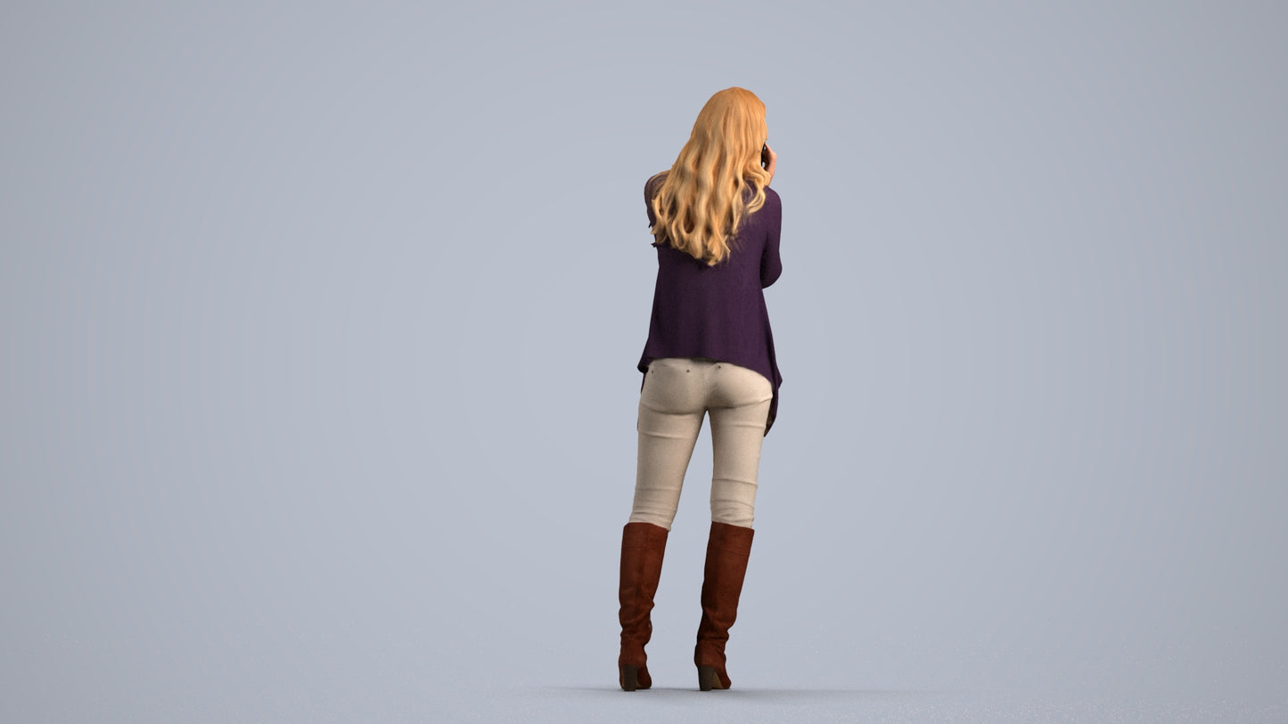 realistic 3D human woman casual standing, archviz people FBX OBJ for Blender, front view render