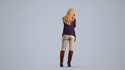 realistic 3D human woman casual standing, archviz people FBX OBJ for Blender, front view render