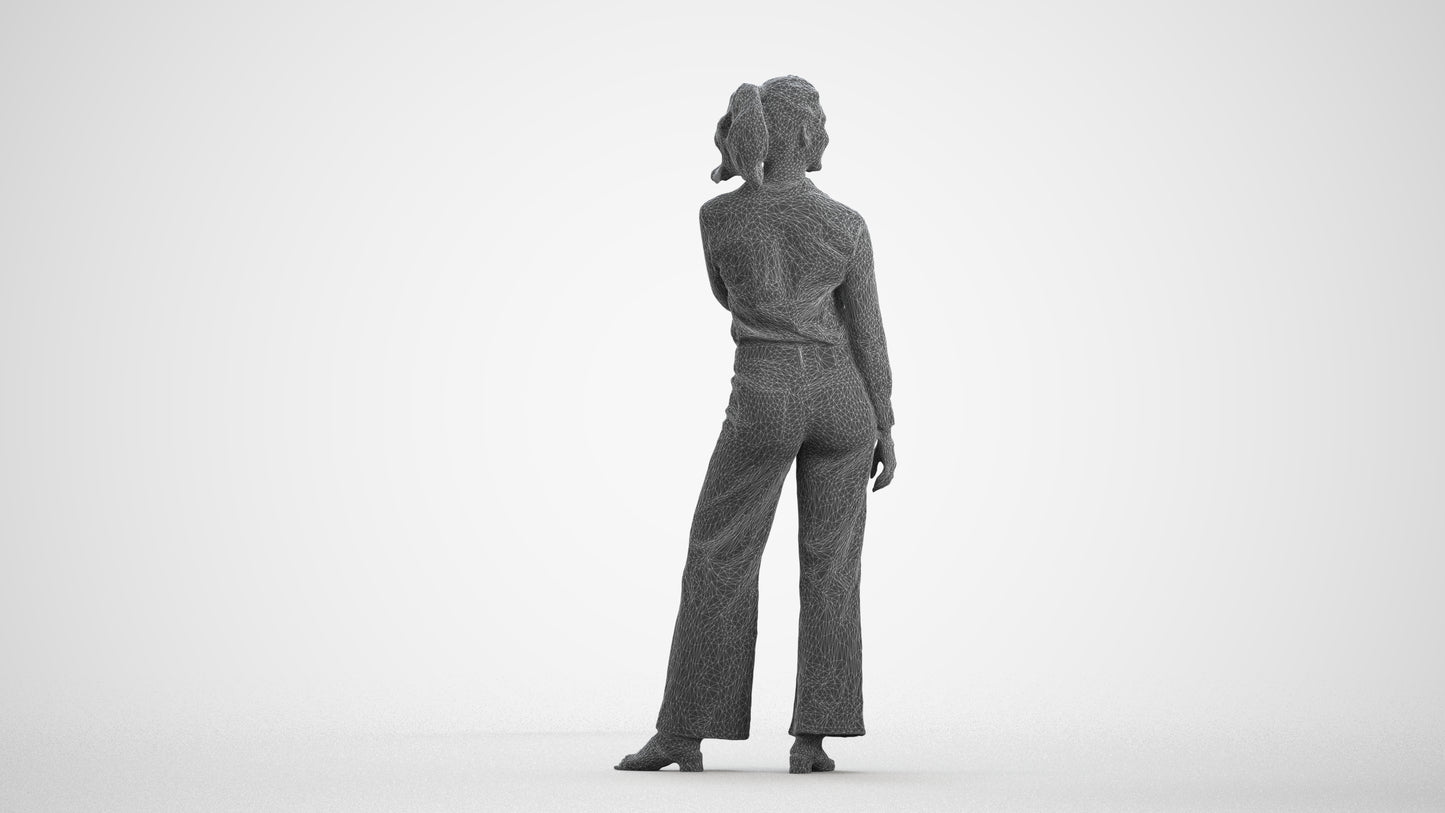 3D people model woman casual standing, scanned human for 3ds Max rendering, wireframe front view