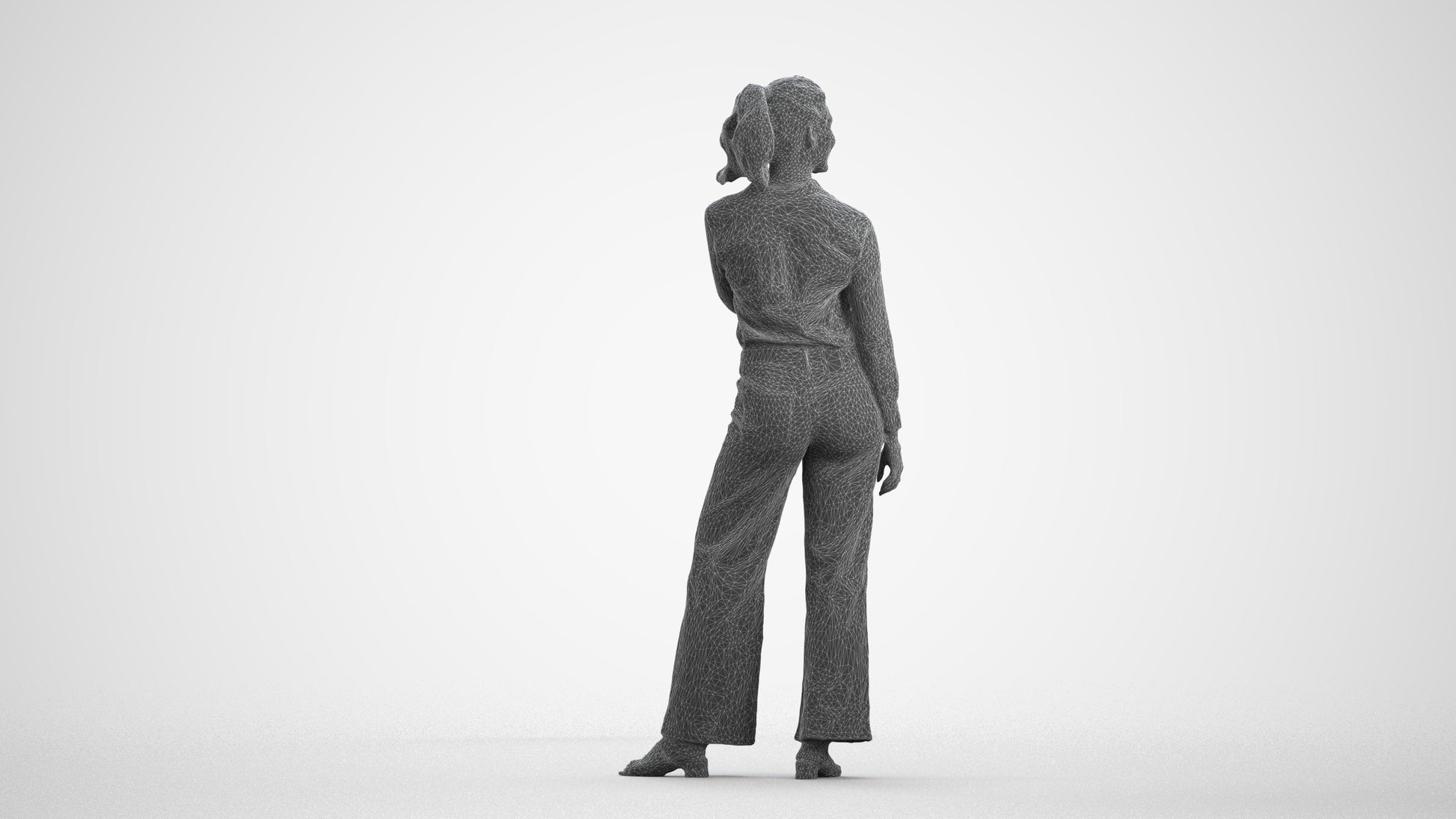 3D people model woman casual standing, scanned human for 3ds Max rendering, wireframe front view