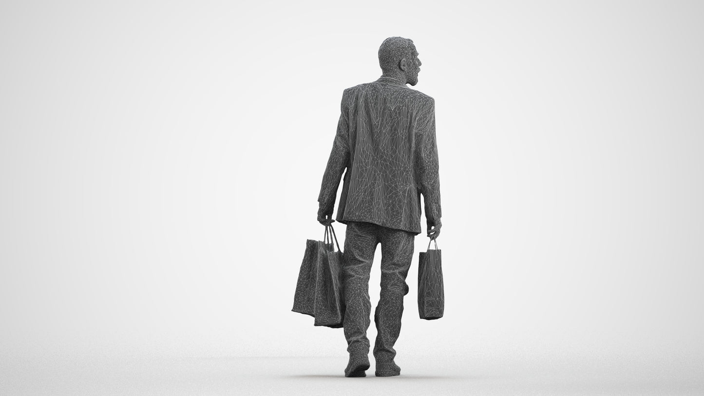 photogrammetry 3D senior man casual business, realistic human model archviz FBX, wireframe front view