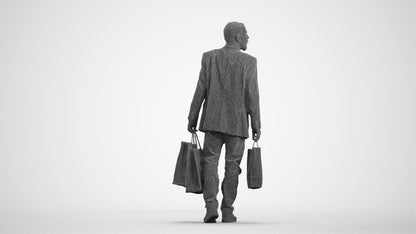 photogrammetry 3D senior man casual business, realistic human model archviz FBX, wireframe front view