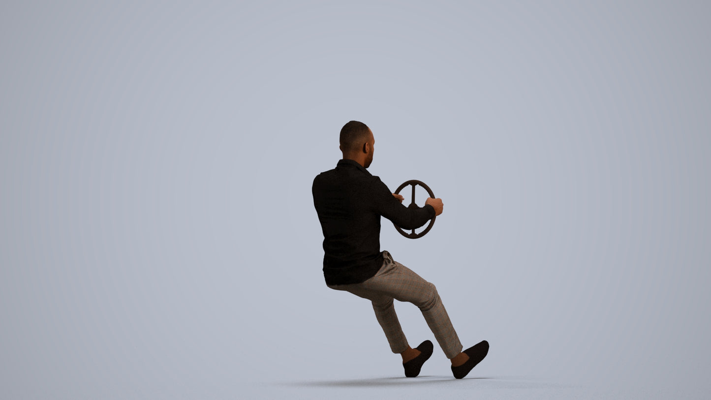 photogrammetry 3D boy casual driving, realistic human model archviz FBX, front view render