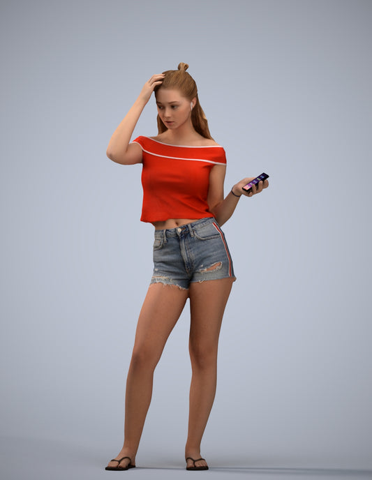 3D people model girl casual standing, scanned human for 3ds Max rendering