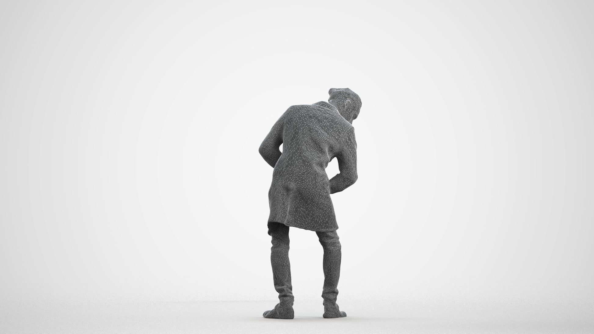 photogrammetry 3D man casual sitting, realistic human model archviz FBX, wireframe front view