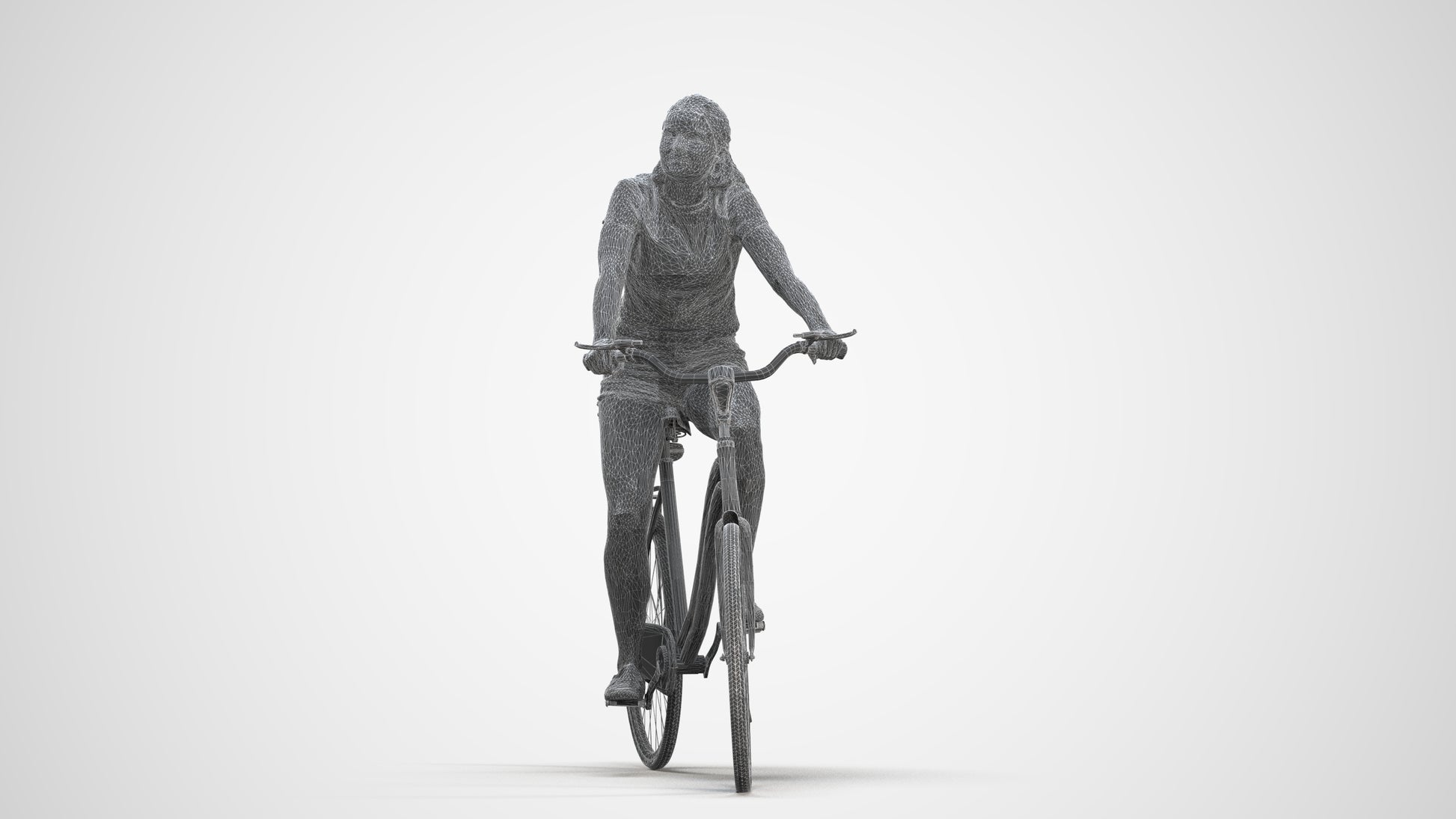 realistic 3D human girl casual cycling, archviz people FBX OBJ for Blender, three-quarter front view render