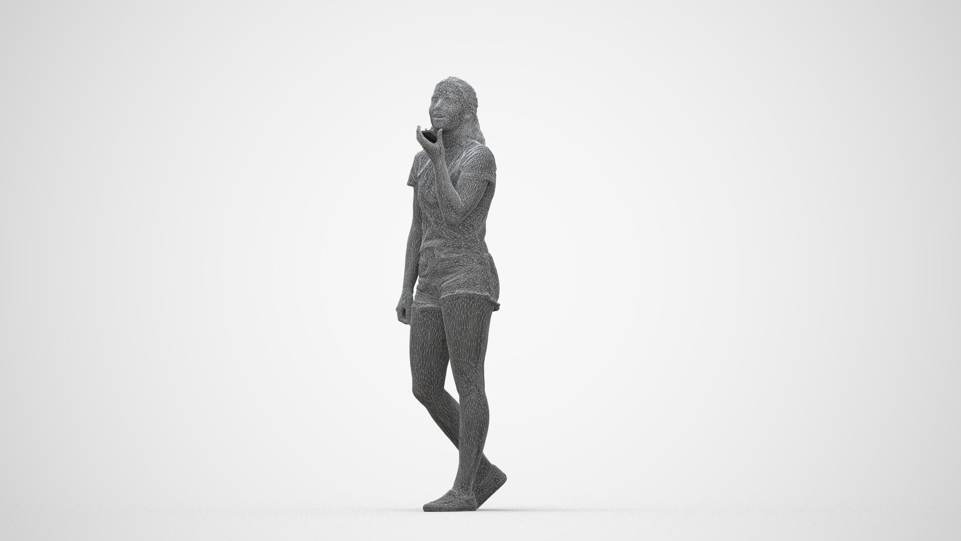 3D people model girl casual standing, scanned human for 3ds Max rendering, wireframe back view