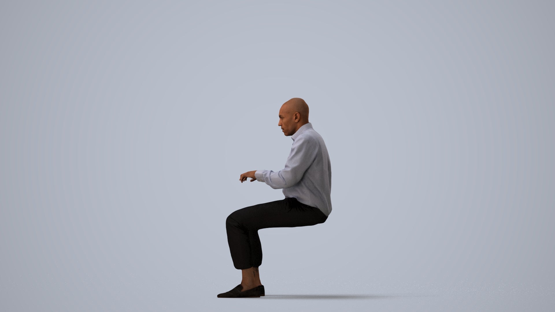 3D human model man business, photogrammetry scanned person for archviz, three-quarter view render