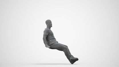 photogrammetry 3D man casual sitting, realistic human model archviz FBX, wireframe side view