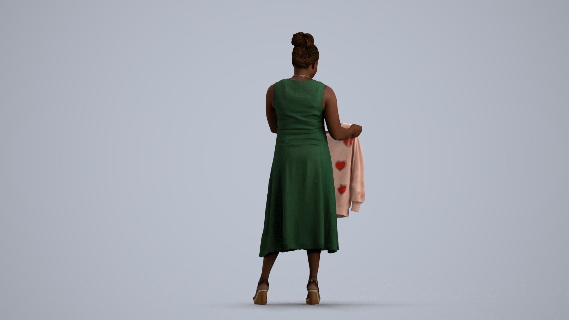 3D scanned woman standing casual, photorealistic archviz people for Enscape and SketchUp, front view render