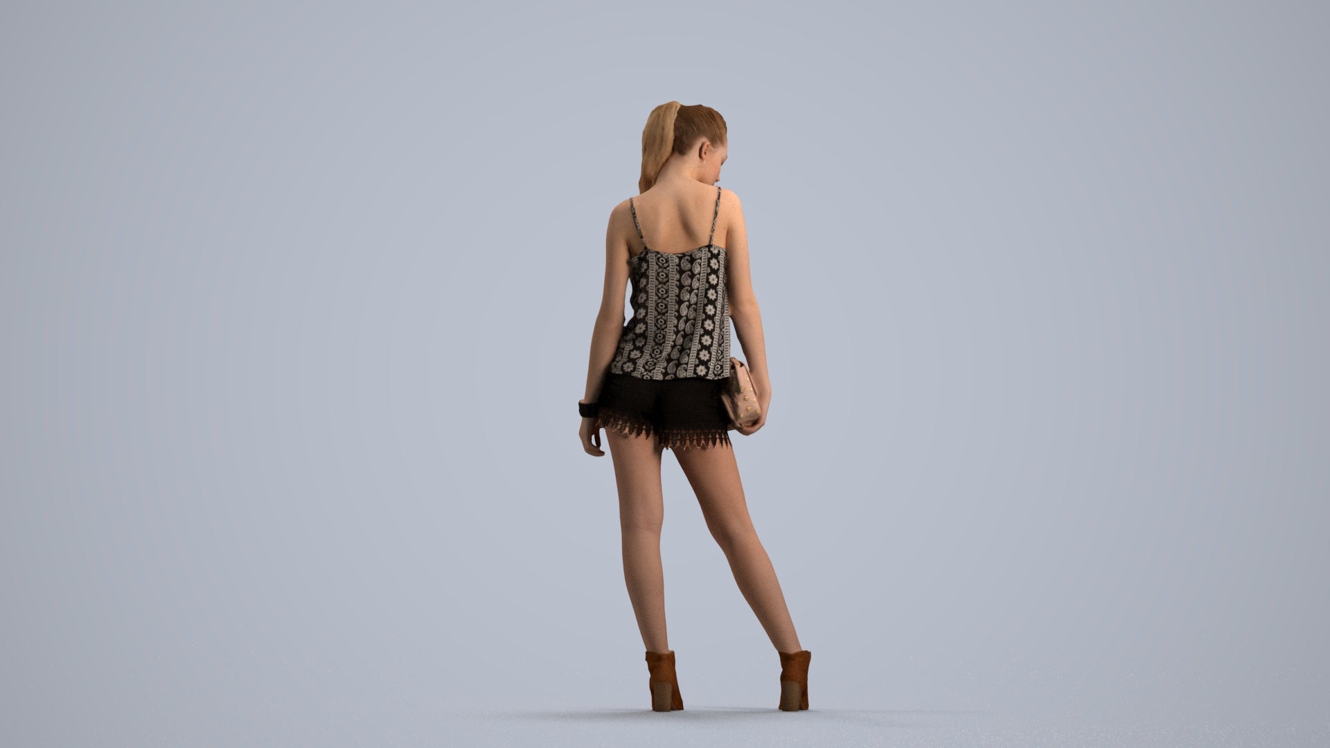 3D people model girl casual standing, scanned human for 3ds Max rendering, front view render