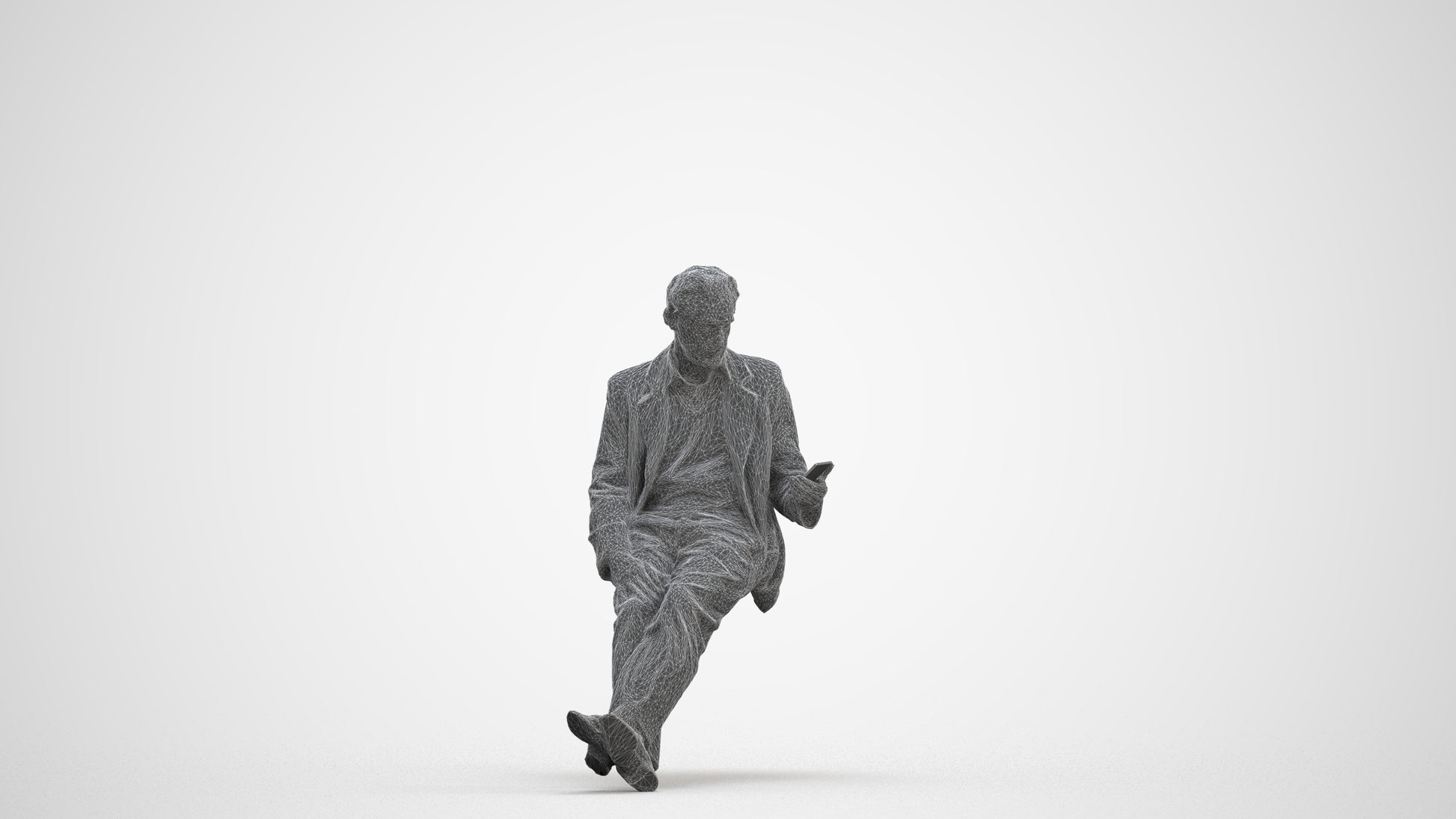 realistic 3D senior man business sitting, scanned archviz people for Blender and 3ds Max, three-quarter front view render
