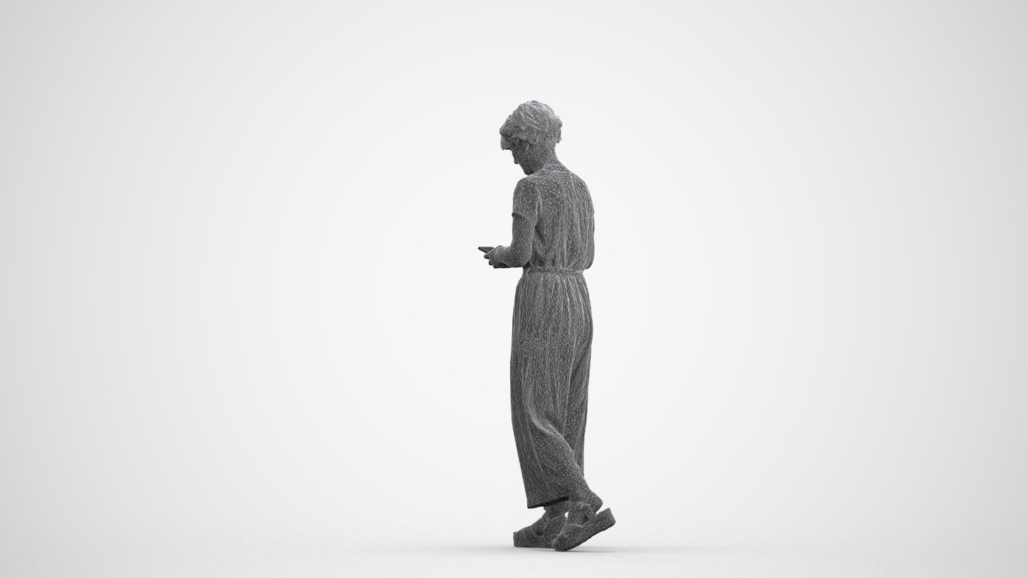 scanned 3D senior woman casual walking, photogrammetry people for Enscape and V-Ray, wireframe front view