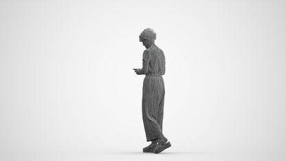 scanned 3D senior woman casual walking, photogrammetry people for Enscape and V-Ray, wireframe front view