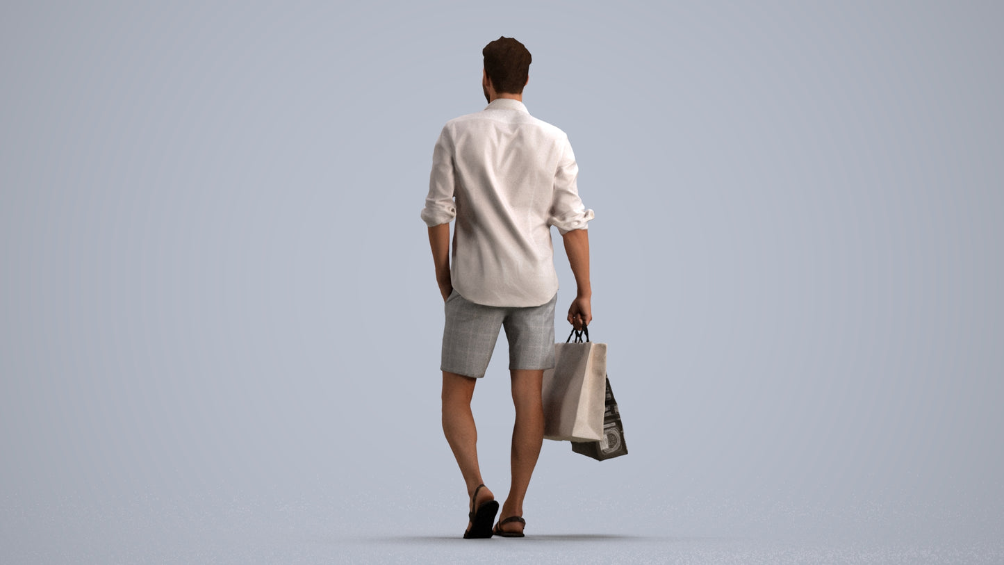 realistic 3D people man casual shopping, render-ready for V-Ray and Corona, FBX OBJ, front view render