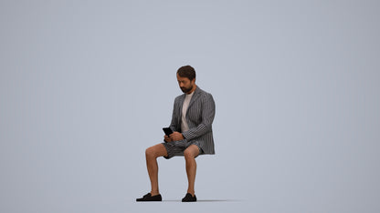 3D scanned man sitting business, photorealistic archviz people for Enscape and SketchUp, top-down view render