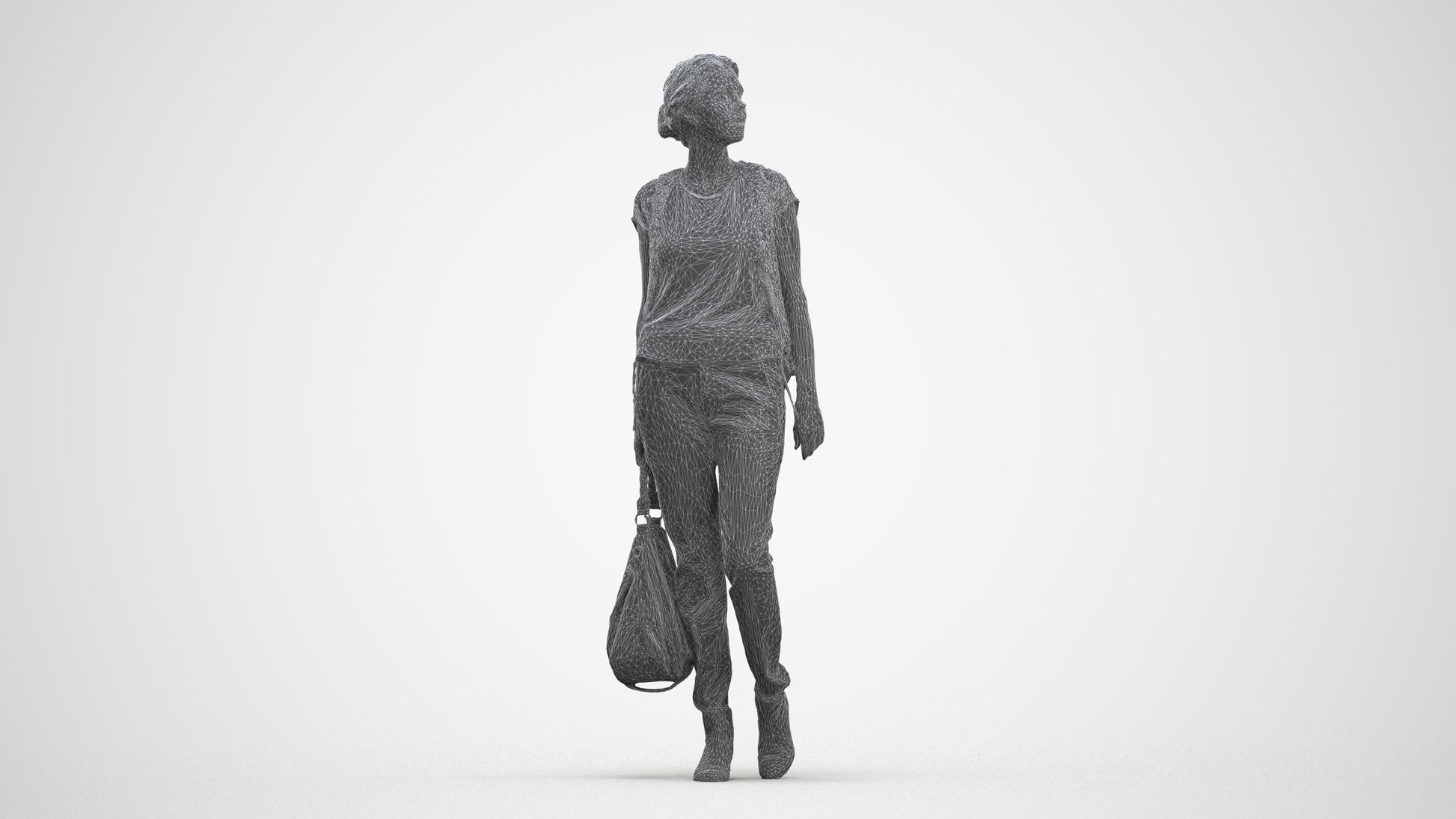 3D scanned woman standing casual, photorealistic archviz people for Enscape and SketchUp, three-quarter front view render