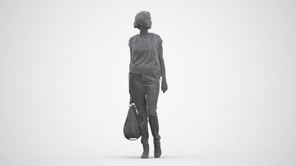 3D scanned woman standing casual, photorealistic archviz people for Enscape and SketchUp, three-quarter front view render