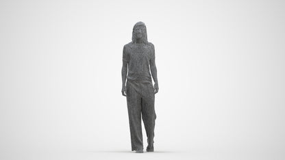 3D scanned woman walking casual, photorealistic archviz people for Enscape and SketchUp, three-quarter front view render