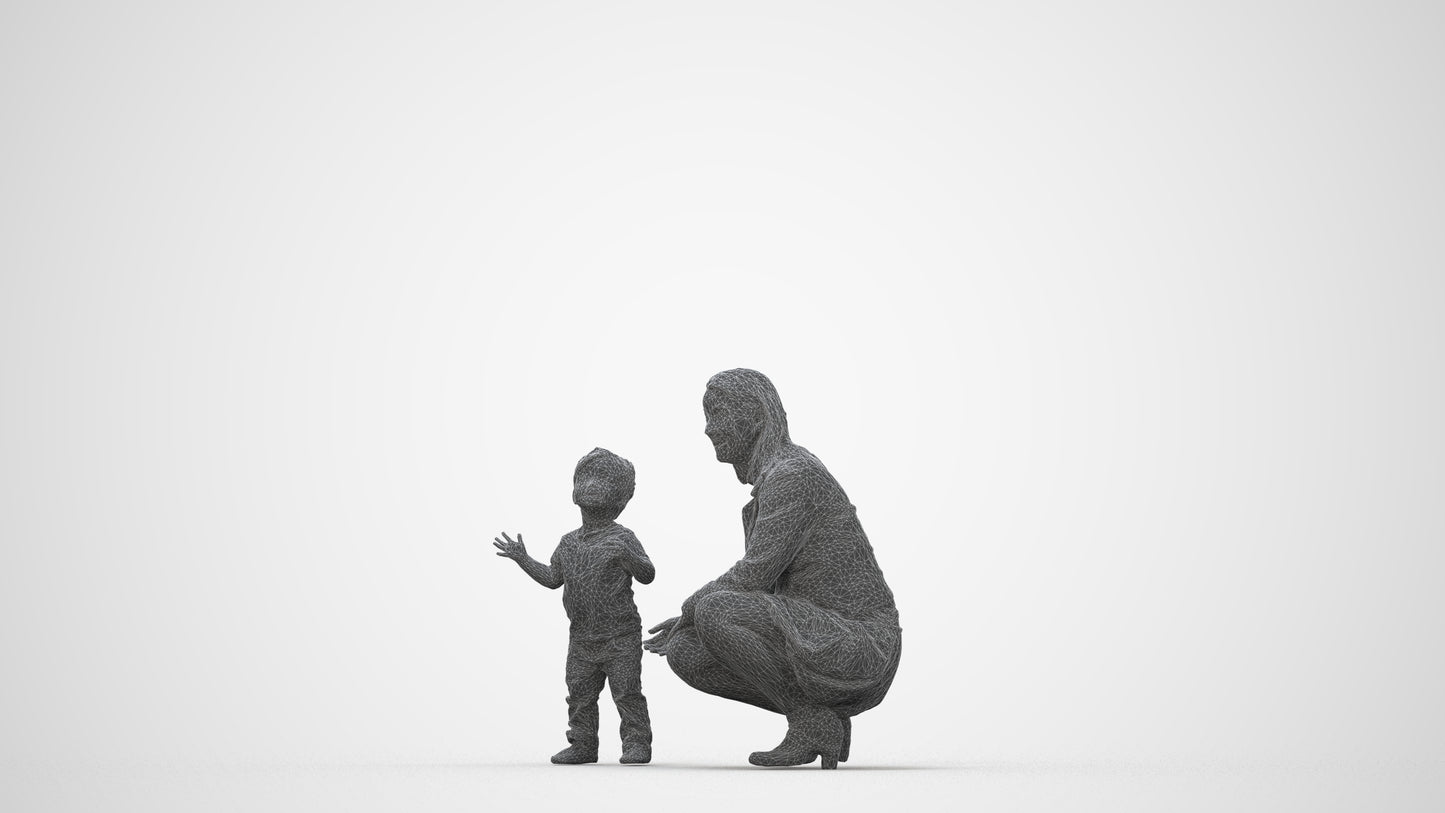 scanned 3D girl casual kids, photogrammetry people for Enscape and V-Ray, wireframe back view
