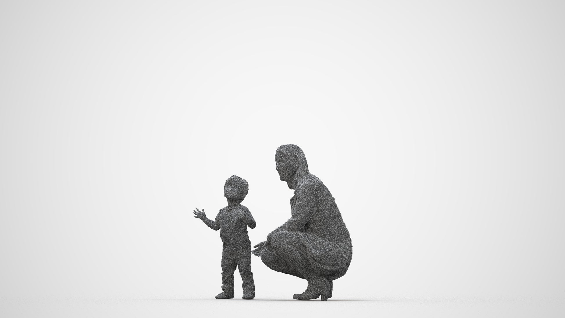 scanned 3D girl casual kids, photogrammetry people for Enscape and V-Ray, wireframe back view
