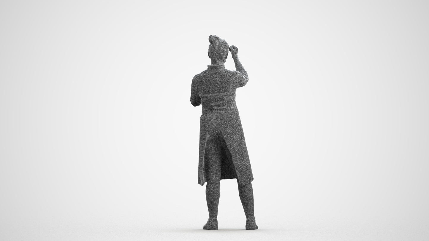 realistic 3D people woman hospitality, render-ready for V-Ray and Corona, FBX OBJ, wireframe front view