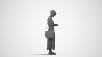 photogrammetry 3D senior woman standing, realistic human model archviz FBX, wireframe side view