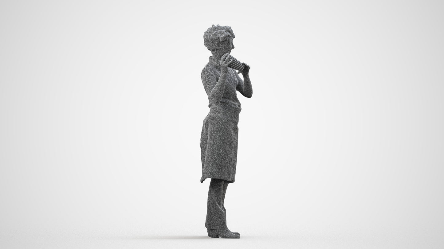3D people model woman hospitality, scanned human for 3ds Max rendering, wireframe side view