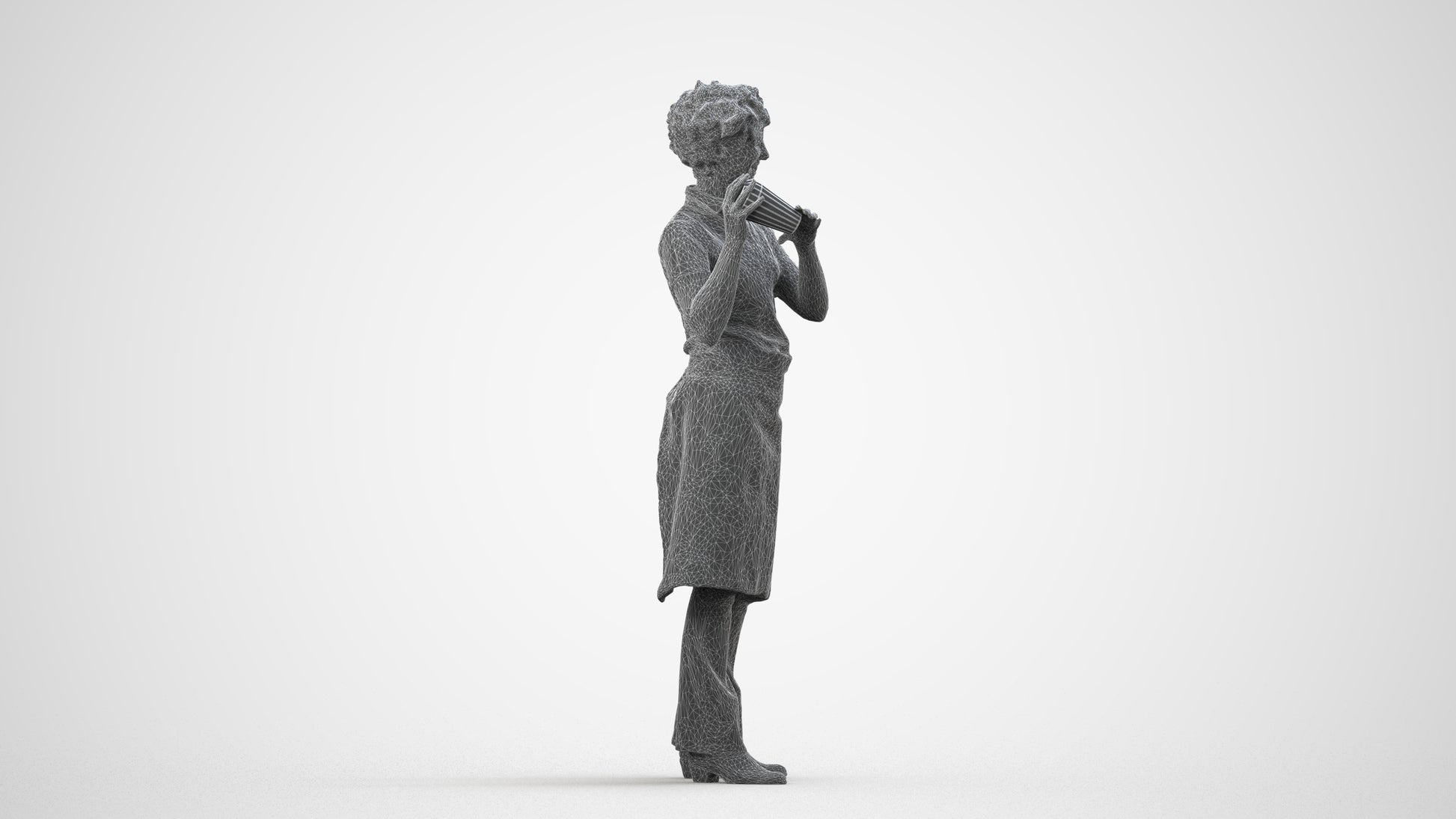 3D people model woman hospitality, scanned human for 3ds Max rendering, wireframe side view