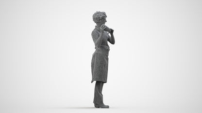 3D people model woman hospitality, scanned human for 3ds Max rendering, wireframe side view