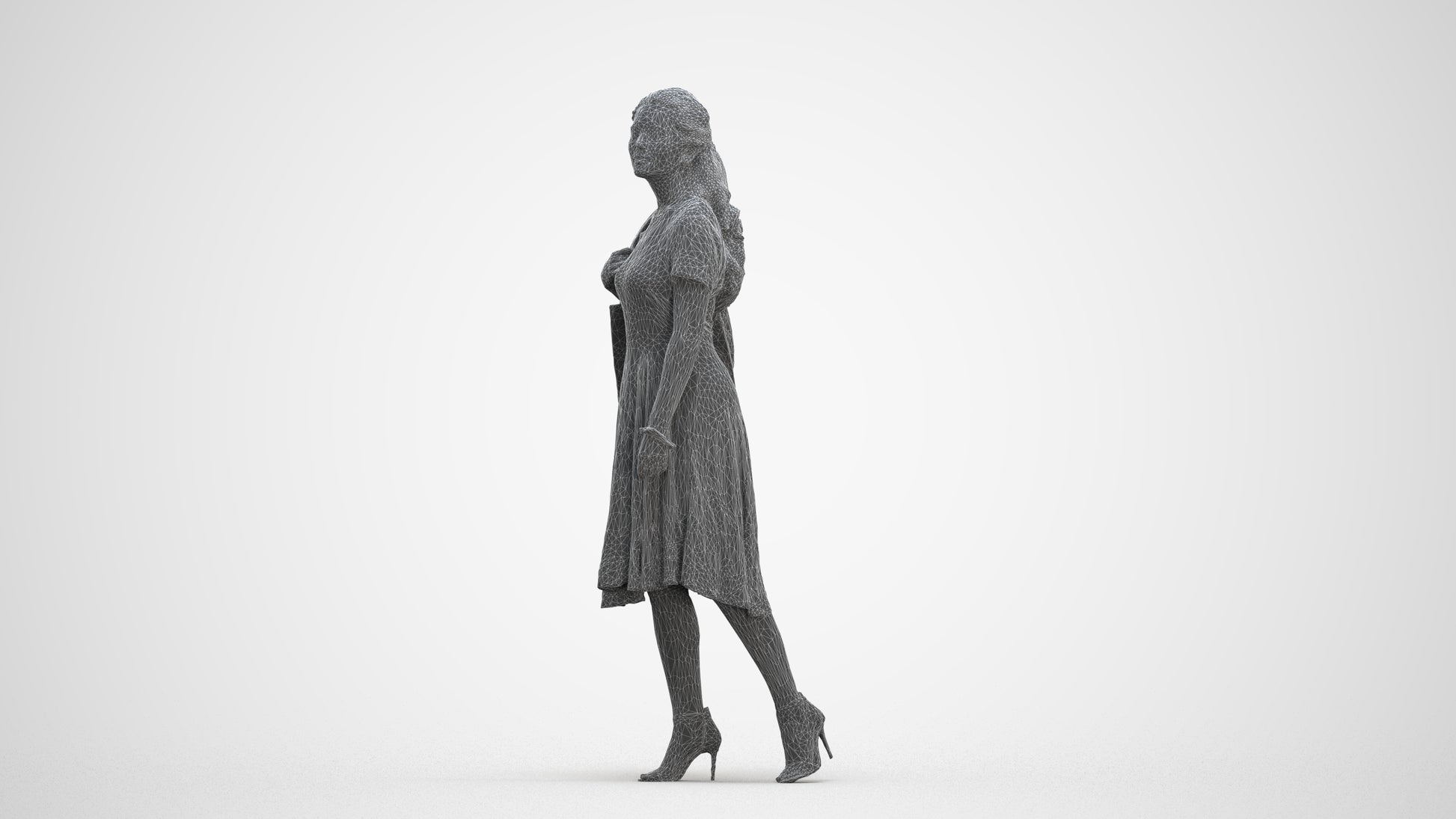 scanned 3D woman casual walking, photogrammetry people for Enscape and V-Ray, three-quarter front view render