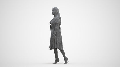 scanned 3D woman casual walking, photogrammetry people for Enscape and V-Ray, three-quarter front view render