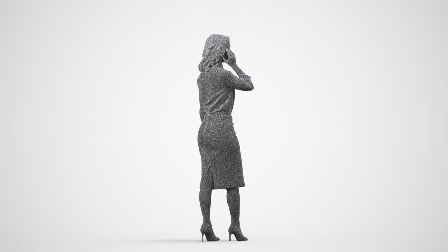 realistic 3D people woman business walking, render-ready for V-Ray and Corona, FBX OBJ, wireframe side view