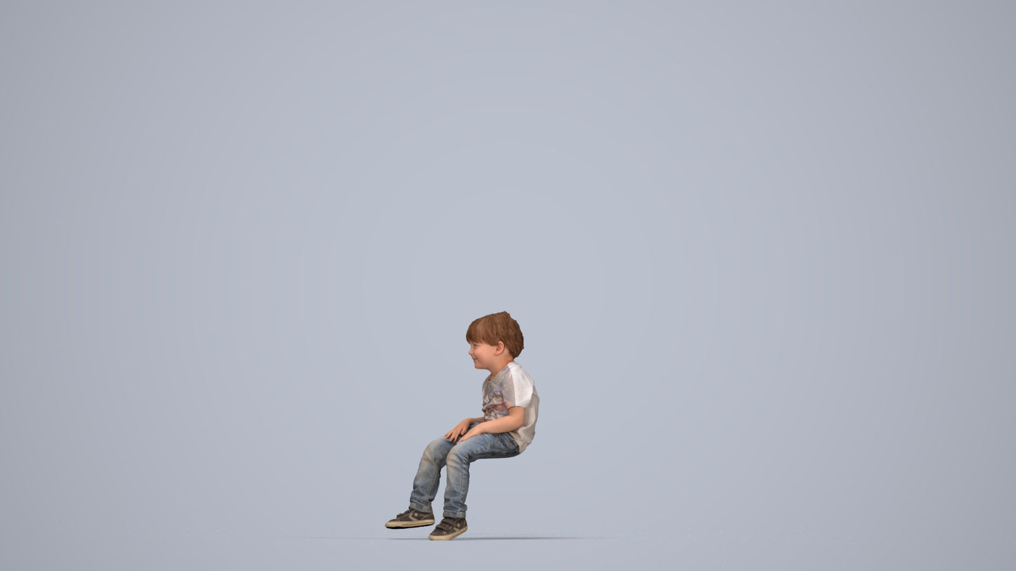 3D human model boy casual kids, photogrammetry scanned person for archviz, top-down view render