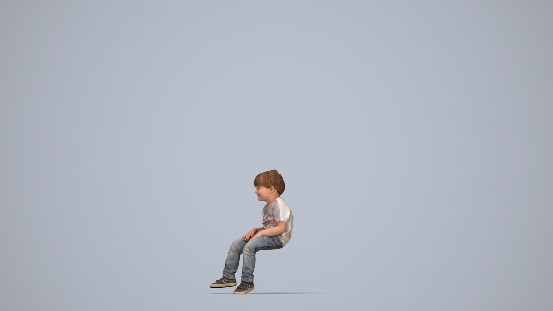 3D human model boy casual kids, photogrammetry scanned person for archviz, top-down view render